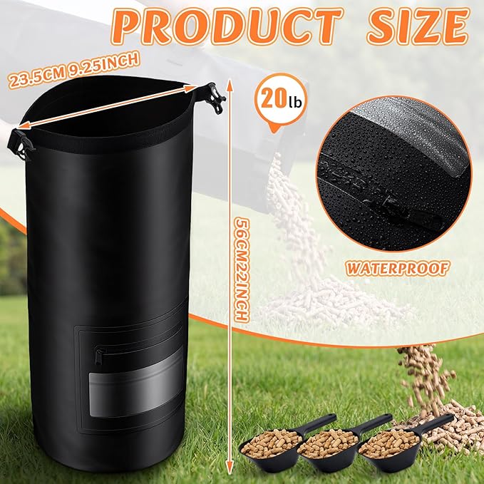 Maxdot 3 Sets 20lb Wood Pellet Storage Bag with Scoops and Labels, Waterproof Outdoor Fabric Container Grill Accessories for Pellets, Charcoal, Wood Chips