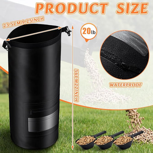 Maxdot 3 Sets 20lb Wood Pellet Storage Bag with Scoops and Labels, Waterproof Outdoor Fabric Container Grill Accessories for Pellets, Charcoal, Wood Chips