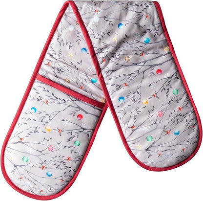 Maison d' Hermine Double Oven Mitt (7" x 35") 100% Cotton Heat Resistant BBQ Cooking Gloves with Loop for Thanksgiving Christmas Decorations Baking Cooking Barbeque Handling Hot Pan (Fairy Christmas)