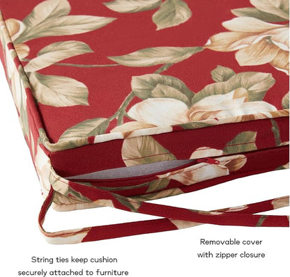 Outdoor 18 inch Square Patio Dining Chair Pads – Comfortable Fiber-Filled Seat Cushions with Ties, Reversible Polyester Fabric - Roma Floral, Set of 2