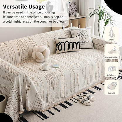 WEYOND Chenille Couch Cover Tassels, Sofa Cover Washable, 71" x 118", Khaki | Pet Friendly Sofa Slipcover for Sectional Sofa, Loveseat, 2 or 3 Cushion Couch, Corner Sofa, Futon Cover