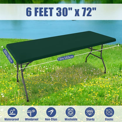 Moosfor 2 Pack Rectangle Spandex Fitted Table Cloth, 6FT Elastic Tablecloth | Washable Picnic Table Cover, Stretch Waterproof Table cloths for Party, Patio, Dining, Kitchen, 30" x 72", Hunter Green