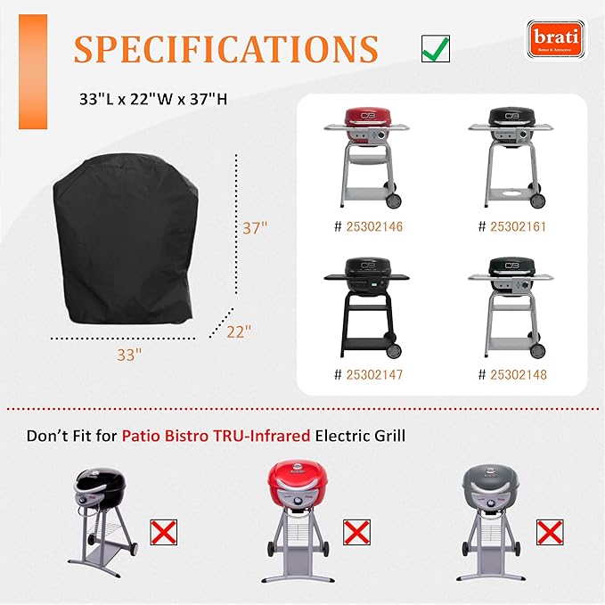 Grill Cover for Char Broil Bistro Pro Electric Grill Griddle Charcoal Mode,33 Inch Charbroil Bistro Pro Performance Grill Cover CB1250073P4 Accessories