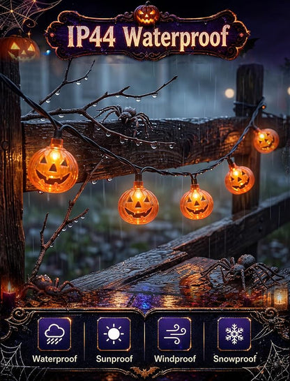 8.5Ft Halloween Pumpkin String Lights, 10 LED Jack-O-Lantern Lights | IP44 waterproof, UL-Listed, 8in Bulb Spacing, End-to-end Connectable, for Home Party Porch Patio Garden Halloween Decor