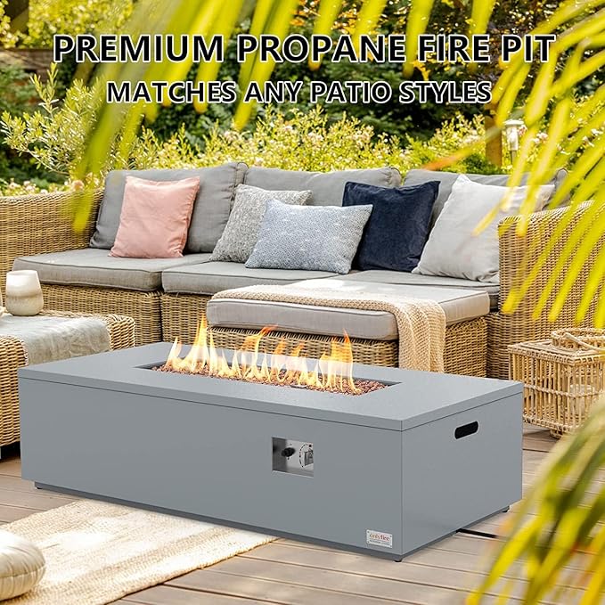 Premium 60” Outdoor Fire Pit Table with Lava Rocks & 12FT Hose, Large Propane Gas Fire Table, Smokeless Fireplace 60,000BTU for Backyard Patio Villa Bonfire Party, FP014