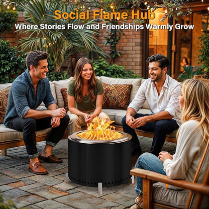 HGD 19.5" Smokeless Firepit with Stand, Stainless Steel Wood Burning Fire Pit for Friends & Family Gatherings, Secondary Combustion Outdoor Patio Stove for Garden BBQ & Bonfire (Black)