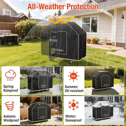 Exclusive Foldable 55 inch Grill Cover, 600D Heavy Duty Outdoor BBQ Cover for 3-4 Burners Grill, Waterproof Fade Resistant Barbecue Cover, Black