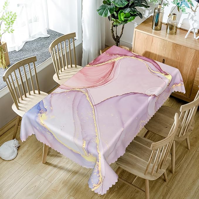 70x108inches Marble Tablecloth Abstract Purple Pink Marble Texture Golden Crack Modern Table Cloth Waterproof Stain Resistant Table Cover for Kitchen Dining Room Living Room Cafe Restaurant