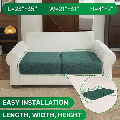 OHSIO Couch Cushion Covers for Sectional Sofa, Stretch Soft Sofa Slipcovers Washable Wear-Resistant Universal Furniture Protector for Living Room(2 Seaters Covers, Green)