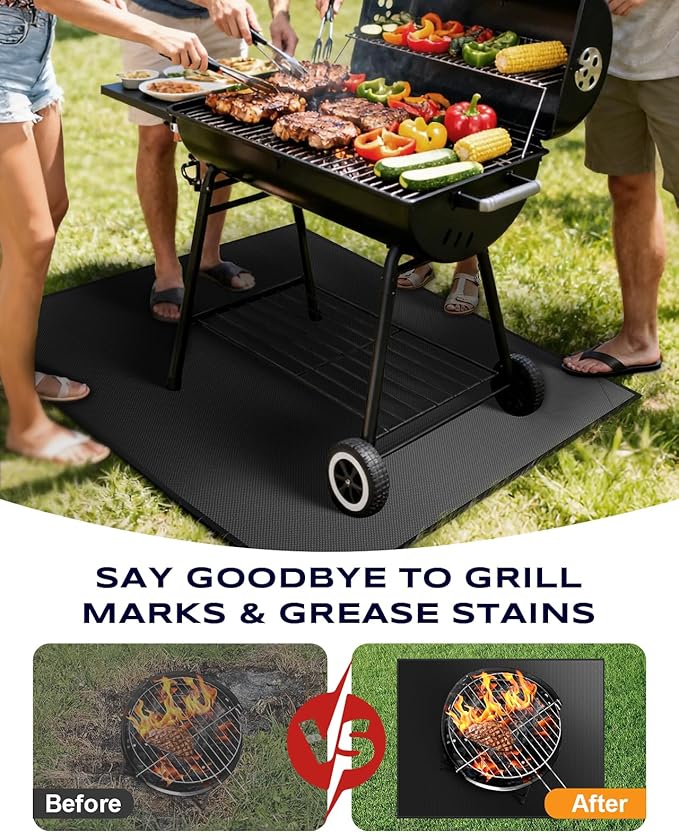 Non-Curl 48x40 inch Under Grill Mats for Outdoor Grill, Indoor Fire Pit Hearth Rugs for Fireplace, Double-Sided Fireproof, Oilproof & Waterproof BBQ Grill Mat, Easy to Clean,for Deck/Patio/Lawn