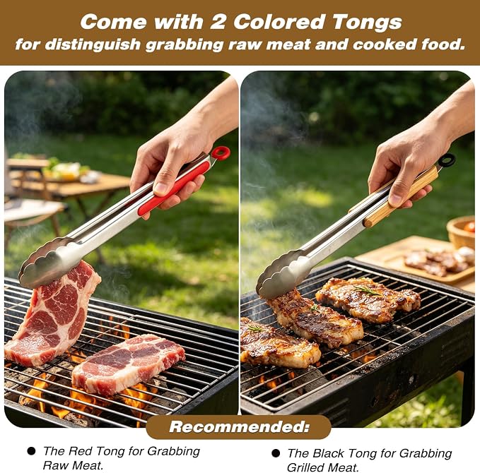 Sunmei Grill Prep and Serving Trays, 3-in-1 Stackable BBQ Food Tray, 5PCS BBQ Serving Set with Marinating Container, Serving Platter, Cutting Board and 2PCS Colored 12-Inch Grill Tongs (Gray)