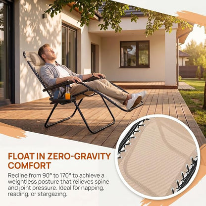 Adjustable Folding Lounge Chair, Portable Camping Chair for Adults with Headrest, Reclining Outdoor Chair with RemovableTray, Foldable Low Beach Chair for Camping, Picnic, Travel, Khaki