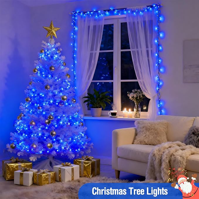 JMEXSUSS 400 LED Blue Christmas Lights Outdoor | 132ft Christmas Tree Lights with Remote, Indoor Blue String Lights Plug in for House Christmas Bush Decorations