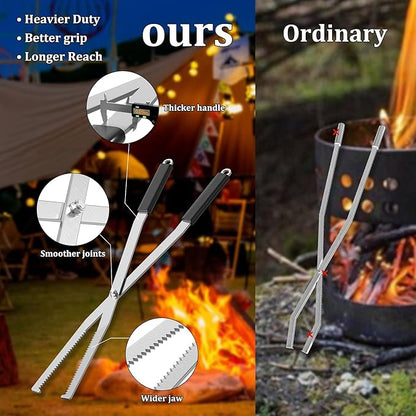 MOOFI Heavy Duty Fire Tong & Poker Set, Firewood Grabber 27.7" Long-Handle Carbon Steel Log with Serrated Grip Tong, Tools Sets For Fire Pit, Fireplace, Wood Stoves, Campfires, Bonfires & BBQ Grills