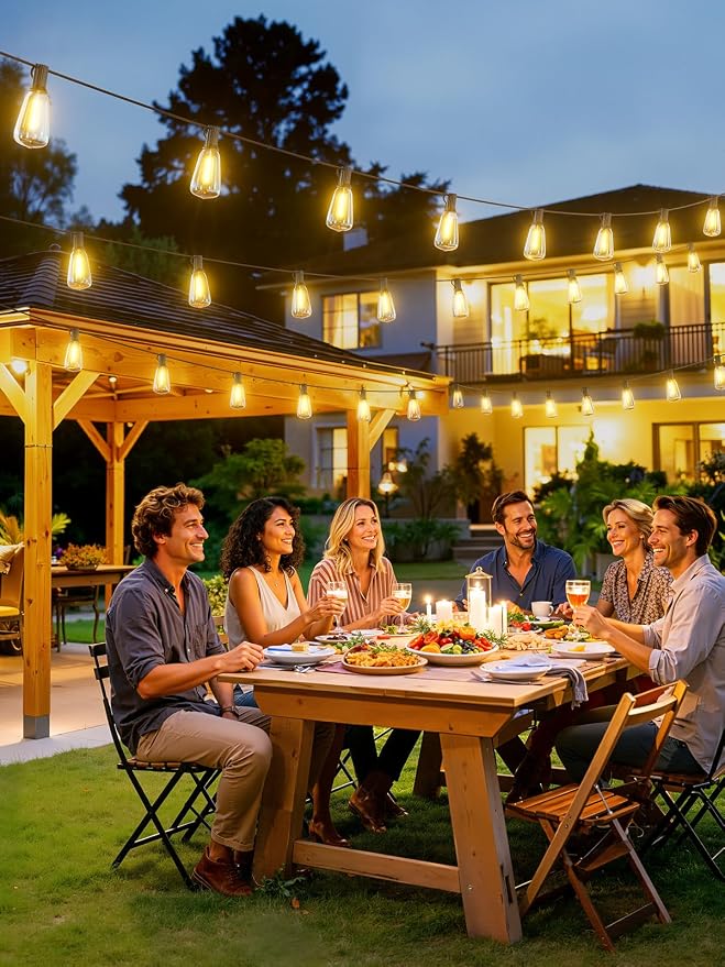 Svater Solar Outdoor String Lights 200FT, ST38 Patio Lights Shatterproof Dimmable Vintage Edison Bulbs - Solar Powered Weatherproof Light for Patio, Backyard, Garden, Bistro(2X100 FT)