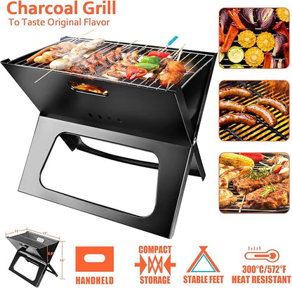 TeqHome Portable Charcoal Grill, Folding BBQ Grill Lightweight Smoker Grill, Small Barbecue Grill Tabletop Outdoor Grills for Camping Picnic Backyard Patio Travel Bonfire Tailgating,17.1''x11''x14.8''