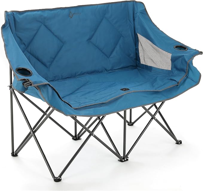 ARROWHEAD OUTDOOR Portable Folding Double Duo Camping Chair Loveseat | 2 Cup and Wine Glass Holder, Heavy-Duty Carrying Bag, Padded Seats and Armrests, Supports up to 650lbs, Beach, Tailgating