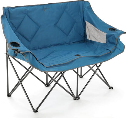 ARROWHEAD OUTDOOR Portable Folding Double Duo Camping Chair Loveseat | 2 Cup and Wine Glass Holder, Heavy-Duty Carrying Bag, Padded Seats and Armrests, Supports up to 650lbs, Beach, Tailgating