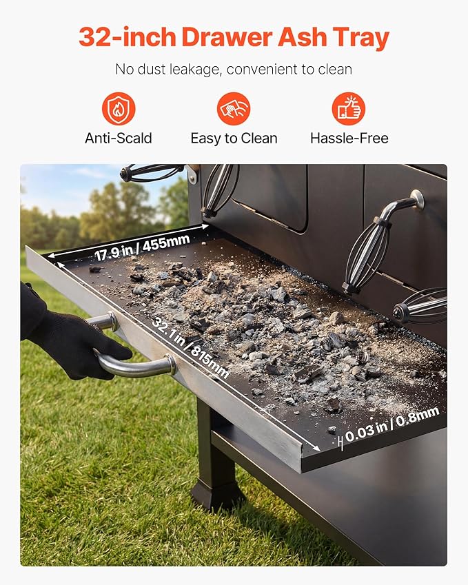 VEVOR Charcoal Grill, 780 sq.in. Extra-Large Charcoal Barbecue Grill with 2 Liftable Charcoal Trays & Folding Side Tables, High-Temp Powder-Coated Steel BBQ Cooking Grills for Patio Backyard Parties