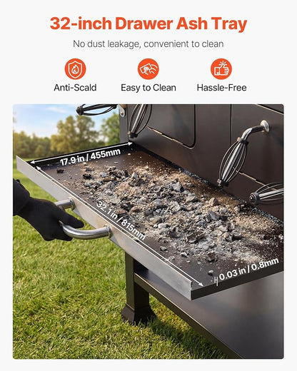 VEVOR Charcoal Grill, 780 sq.in. Extra-Large Charcoal Barbecue Grill with 2 Liftable Charcoal Trays & Folding Side Tables, High-Temp Powder-Coated Steel BBQ Cooking Grills for Patio Backyard Parties