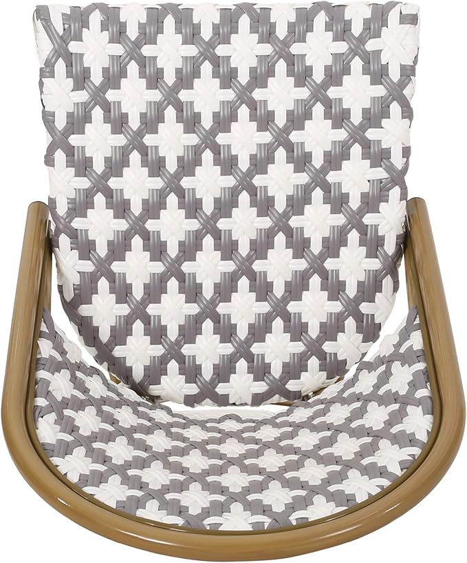 Christopher Knight Home Anastasia Outdoor French Bistro Chair (Set of 2), Gray + White + Bamboo Print Finish