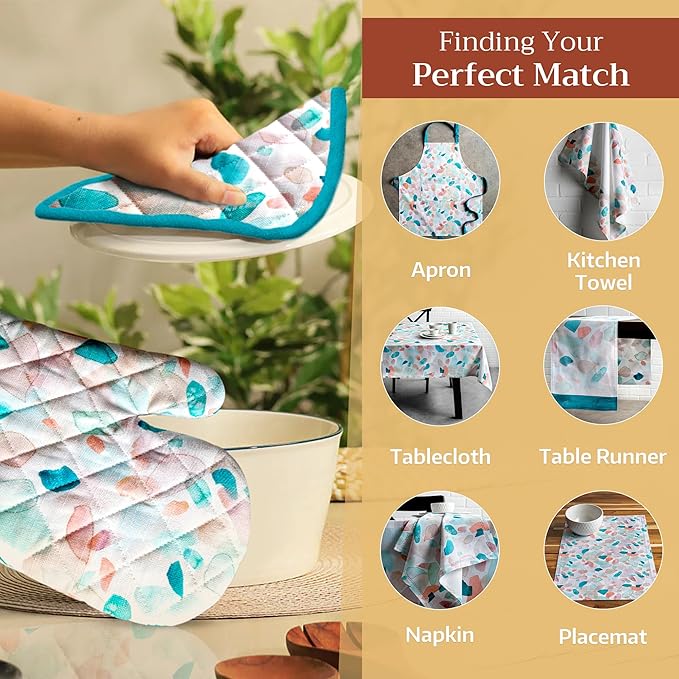 Maison d' Hermine Pot Holders 100% Cotton Heat Resistant Potholders 8" x 8" Hot Pads with Loop BBQ Cooking Baking Hotel Farmhouse Kitchen Handling Hot Pans Spring Summer (Pack of 2, Summer Picnic)