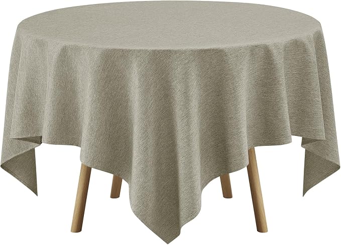 Decorelia Faux Linen Square Tablecloth for Dining Room,Waterproof Texture Decorative Farmhouse Rustic Table Cloth for Indoor Outdoor Party, Holiday Banquet Picnics Patio,52 x 52 Inch (Square),Natural