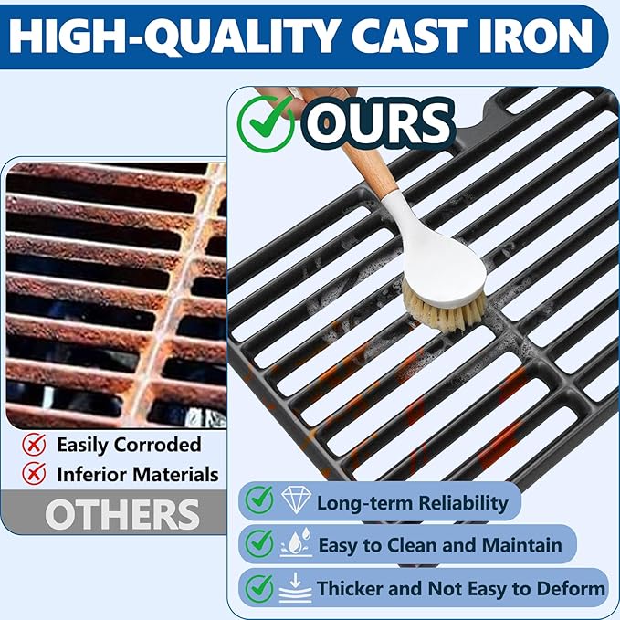 14 3/16" Grill Grates for Char-Griller 1624 1515 1224 1616 Charcoal Replacement Parts, Chargriller 22424 E1515 72424 Replacement Grates, Cast Iron Chargriller Grill Parts 2-Pack