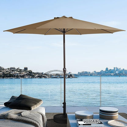 JEAREY 12' Patio Umbrellas Outdoor Table Market Umbrella w/Crank, 8 Sturdy Ribs, UV Protection Windproof for Garden, Deck, Backyard, Pool(Sand)