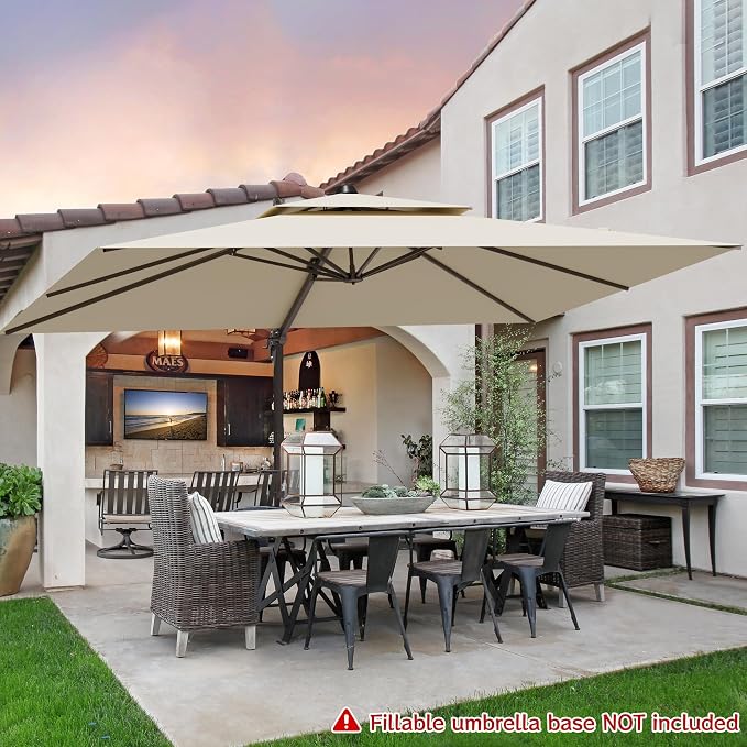9x12FT Cantilever Patio Umbrella Heavy-Duty Aluminum | 360° Rotating Double Canopy Rectangular Offset Umbrella for Pool, Deck, Garden & Backyard, Beige