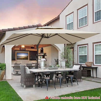 9x12FT Cantilever Patio Umbrella Heavy-Duty Aluminum | 360° Rotating Double Canopy Rectangular Offset Umbrella for Pool, Deck, Garden & Backyard, Beige