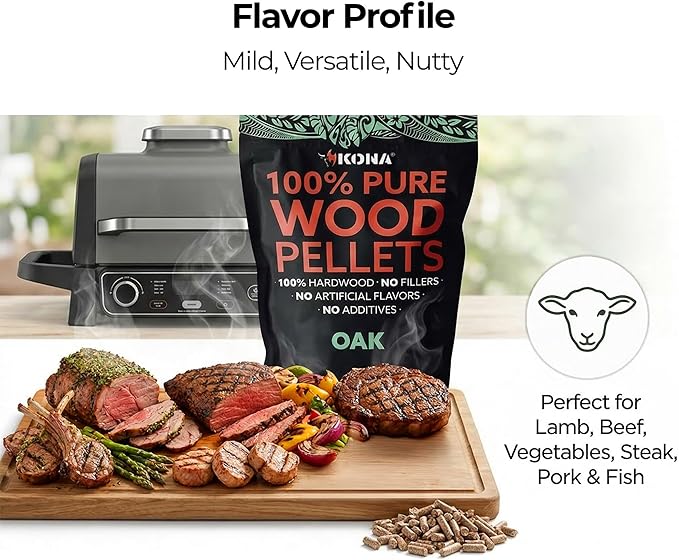 Kona 100% Oak Smoker Pellets, Intended for Ninja Woodfire Outdoor Grill, 16 lb Resealable Bag