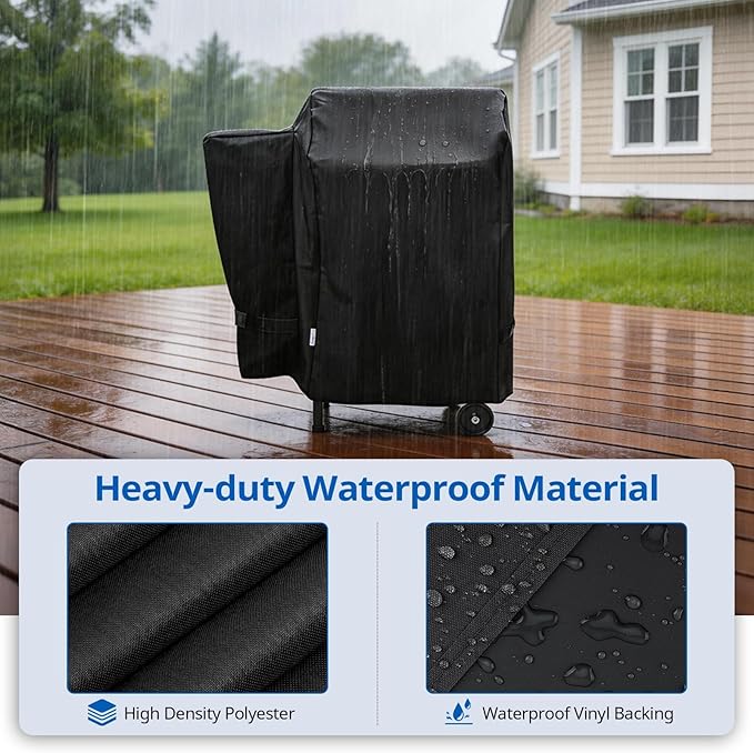 SunPatio Outdoor Heavy Duty Waterproof Grill Cover, Compatible for Traeger 20 Series Wood Pellet, Tailgater and Recteq 340 Grills, Full Length Barbecue Cover, All Weather Protection, Black