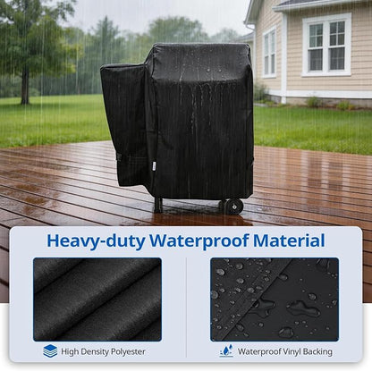 SunPatio Outdoor Heavy Duty Waterproof Grill Cover, Compatible for Traeger 20 Series Wood Pellet, Tailgater and Recteq 340 Grills, Full Length Barbecue Cover, All Weather Protection, Black