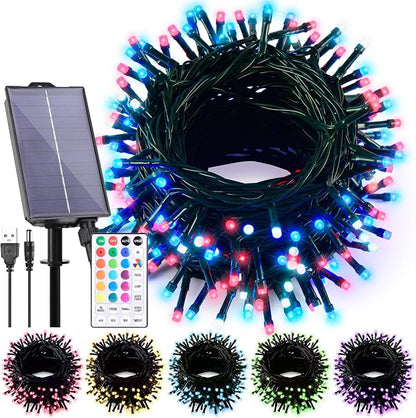 Solar String Lights Outdoor Waterproof 40Ft Color Changing with Remote | 18 Colors 100 LED Christmas Light Solar Powered & USB, RGB Fairy Lighting for Outside Tree Fence Party Indoor Halloween Decor
