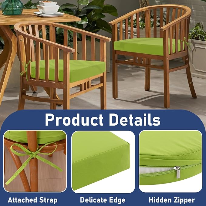 Topotdor Outdoor Chair Cushions Set of 2, 19"x19"x3" Waterproof Patio Chair Cushions for Outdoor Furniture, Round Corner Outdoor Seat Cushions Color Fastness Chair Pads with Ties, Green