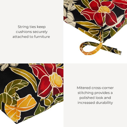 Outdoor Tufted High-Back Chair Cushions, One-Piece Hinged Seat and Back Design, Reversible with 4 Ties, Durable Polyester Fabric, Recycled Fiber Fill - Single, Aloha Black Floral