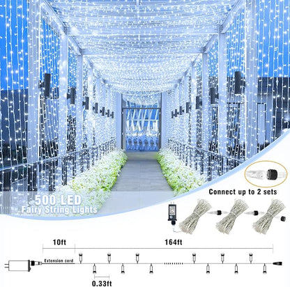500 LED Christmas Lights Outdoor - 165FT Super Long Christmas String Lights 8 Modes Waterproof Plug in Fairy Lights for Bedroom Indoor Chrismtas Tree Holiday Party House Decorations, Cool White