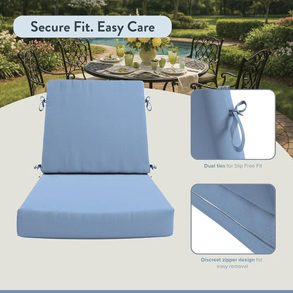 California Umbrella Outdoor Dining Chair, Patio Seat Cushion, 20 x 40 Inch, Premium Outdoor Memory Foam, Fade Resistant, Sunbrella Fabric, Fabric Ties, Air Blue