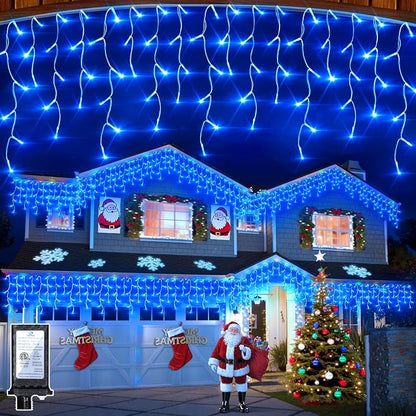 504 LED 50FT Christmas Lights, 112 Drops Icicle Lights with 12 Modes | Blue Icicle String Lights with Timer and Dimming for Windows, Porch Rails, Small Eaves and Entryway Holiday Displays
