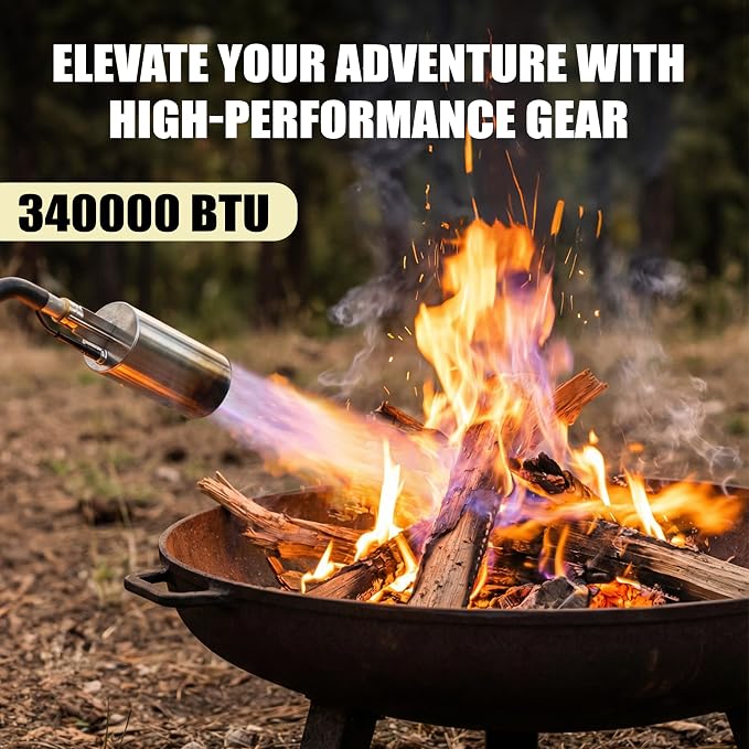 Propane Torch Weed Torch Burner Heavy Duty-340,000 BTU Weed Burner with 2 Extension Modes, Piezo Trigger(Self Igniting)&12.5ft Hose, Multi-Fuel Compatible(1lb-100lb) for Weeds, Ice Melting