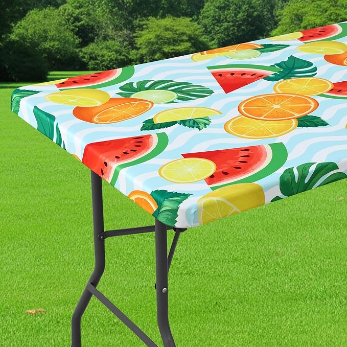 Smiry Spandex Fitted Tablecloth for 6 Foot Rectangle Tables, Washable Picnic Table Cover with Elastic, Stretch Reusable Table Cloth for Outdoor, Camping, Dining & Kitchen (Watermelon, 30"x72")