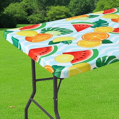 Smiry Spandex Fitted Tablecloth for 6 Foot Rectangle Tables, Washable Picnic Table Cover with Elastic, Stretch Reusable Table Cloth for Outdoor, Camping, Dining & Kitchen (Watermelon, 30"x72")