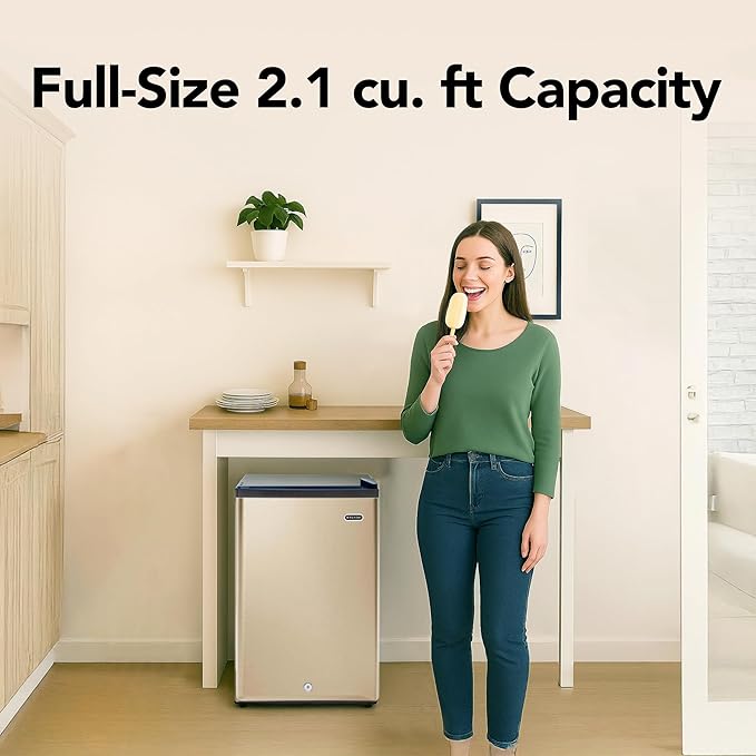Whynter Upright Freezer with Lock, 2.1 Cu. Ft. Small Freezer Mini Freezer for Bedrooms, Dorms, Garages, Offices, CUF-210SSG, Rose Gold