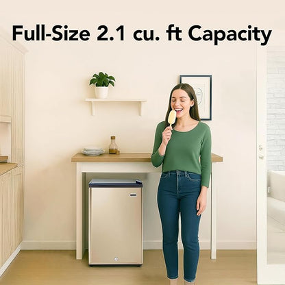 Whynter Upright Freezer with Lock, 2.1 Cu. Ft. Small Freezer Mini Freezer for Bedrooms, Dorms, Garages, Offices, CUF-210SSG, Rose Gold
