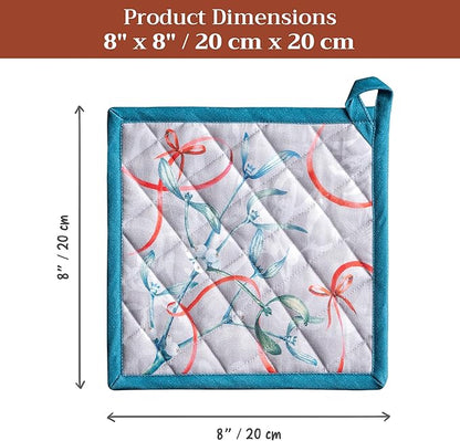 Maison d' Hermine Pot Holders 100% Cotton Heat Resistant Potholders 8" x 8" Hot Pads with Loop for Thanksgiving Christmas Decorations BBQ Cooking Baking Handling Hot Pans (Pack of 1, Enora)