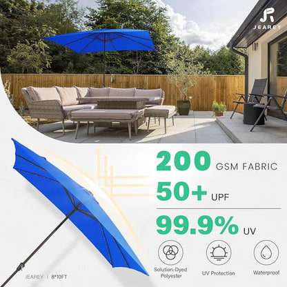 JEAREY 8x10' Rectangle LED Lighted Umbrella Patio Umbrella Outdoor w/Crank | Solar Market Umbrellas with 8 Sturdy Ribs, UV Protection Waterproof Sunproof for Pool, Deck, Backyard(Royal Blue)