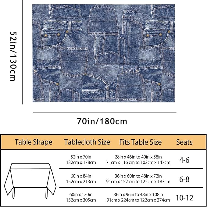 TKS MITLAN Denim Patchwork Style Decorative Rectangle Tablecloth Romance Indigo Miscellaneous Polyester Table Cloths Kitchen Table Cover for Dining BBQ Picnic Coffee Table 52 x 70 Inch 4-6 Seats