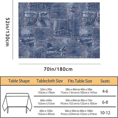 TKS MITLAN Denim Patchwork Style Decorative Rectangle Tablecloth Romance Indigo Miscellaneous Polyester Table Cloths Kitchen Table Cover for Dining BBQ Picnic Coffee Table 52 x 70 Inch 4-6 Seats