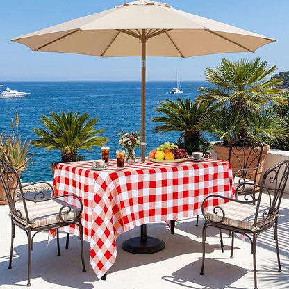 Poise3EHome Rectangle Outdoor Tablecloth with Umbrella Hole and Zipper,Red and White Gingham 104x60 Inch,SpillProof Washable Table Cloth for Spring Summer Patio Garden Poolside Picnic Camping BBQS